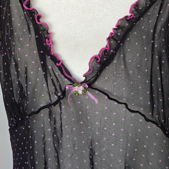 Y2K 90s Vintage Rampage Babydoll Sheer Mesh Polka-Dot Black Lace Cami Top - Picture 6 of 12